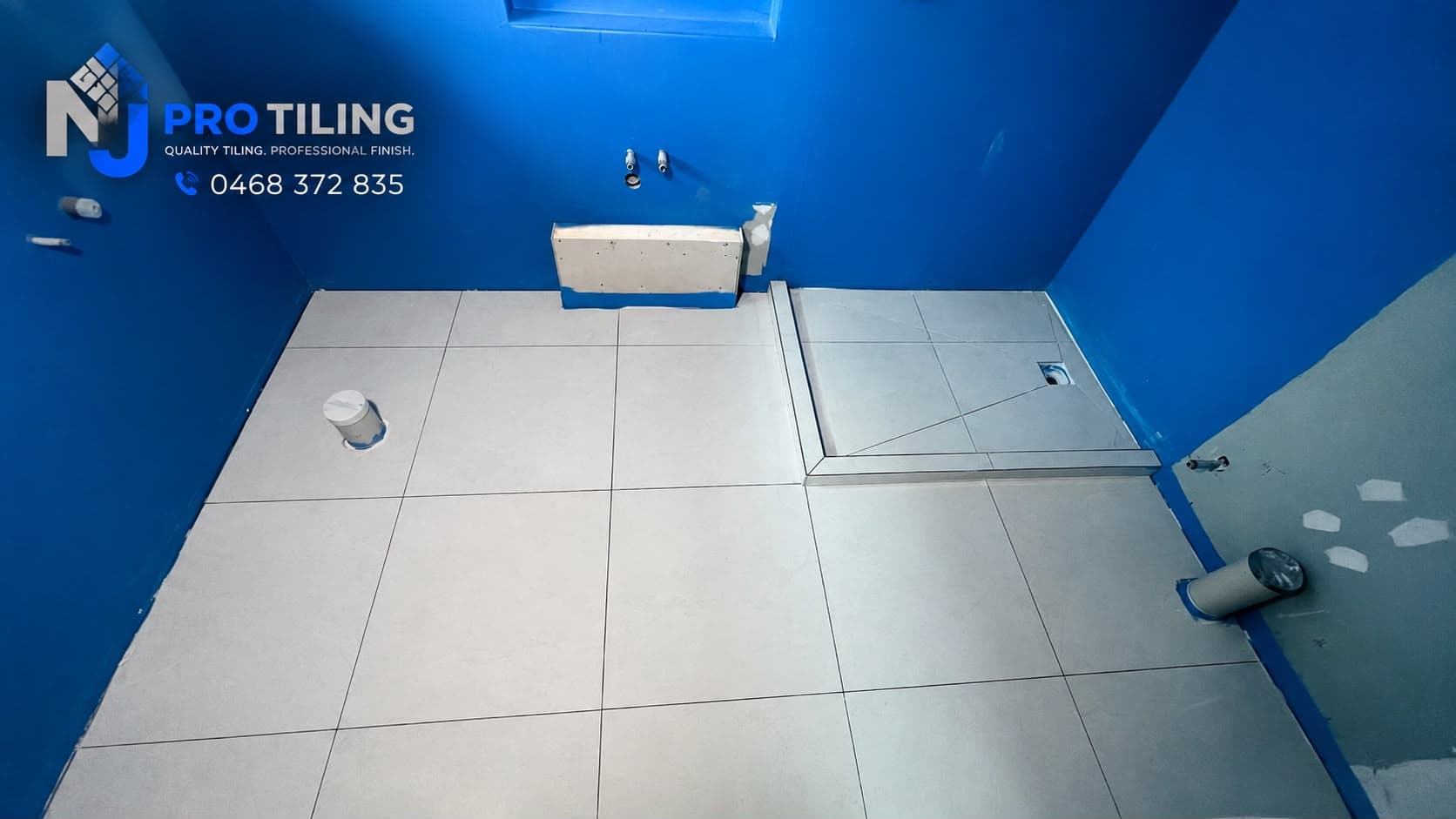 Polished tile bathroom wall